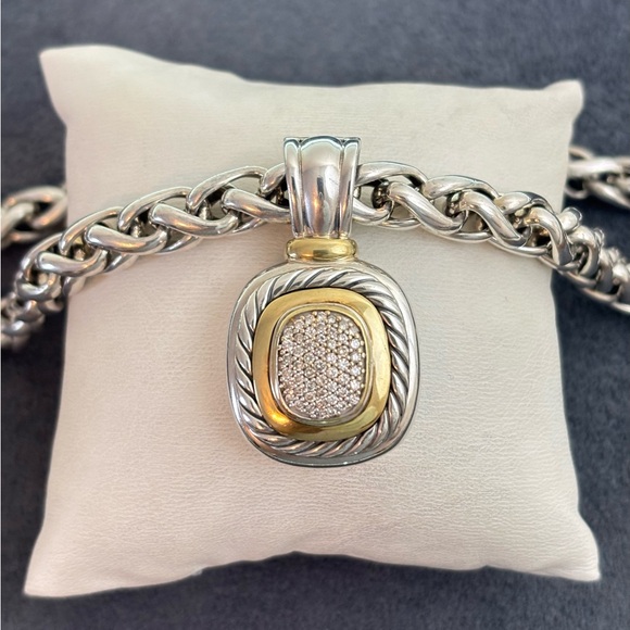 David Yurman 925 & 14k Gold XL Albion Pendant Necklace with Diamonds 16.5" - Picture 2 of 11